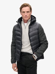 Superdry Dark Charcoal Marl Hooded Knit Storm Hybrid Jacket - Image 1 of 6