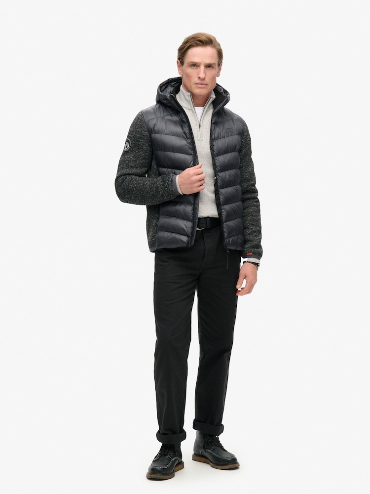 Superdry Dark Charcoal Marl Hooded Knit Storm Hybrid Jacket - Image 2 of 6 Superdry Dark Charcoal Marl Hooded Knit Storm Hybrid Jacket - Image 2 of 6