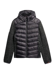 Superdry Dark Charcoal Marl Hooded Knit Storm Hybrid Jacket - Image 4 of 6