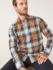 Yellow Mustard/Navy Blue Regular Fit Single Cuff Easy Iron Button Down Oxford Shirt - Image 1 of 7