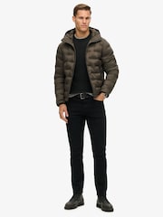 Superdry Dark Brown 100% Cotton Hooded Quilted Puffer Jacket - Image 2 of 5