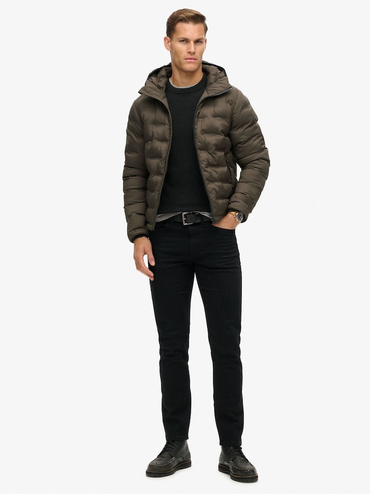 Superdry Dark Brown 100% Cotton Hooded Quilted Puffer Jacket - Image 2 of 5