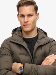 Superdry Dark Brown 100% Cotton Hooded Quilted Puffer Jacket - Image 3 of 5