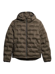 Superdry Dark Brown 100% Cotton Hooded Quilted Puffer Jacket - Image 4 of 5