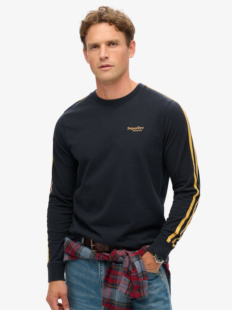 Superdry Blue 100% Cotton Essential Logo Retro Stripe Long Sleeve Top - Image 1 of 5