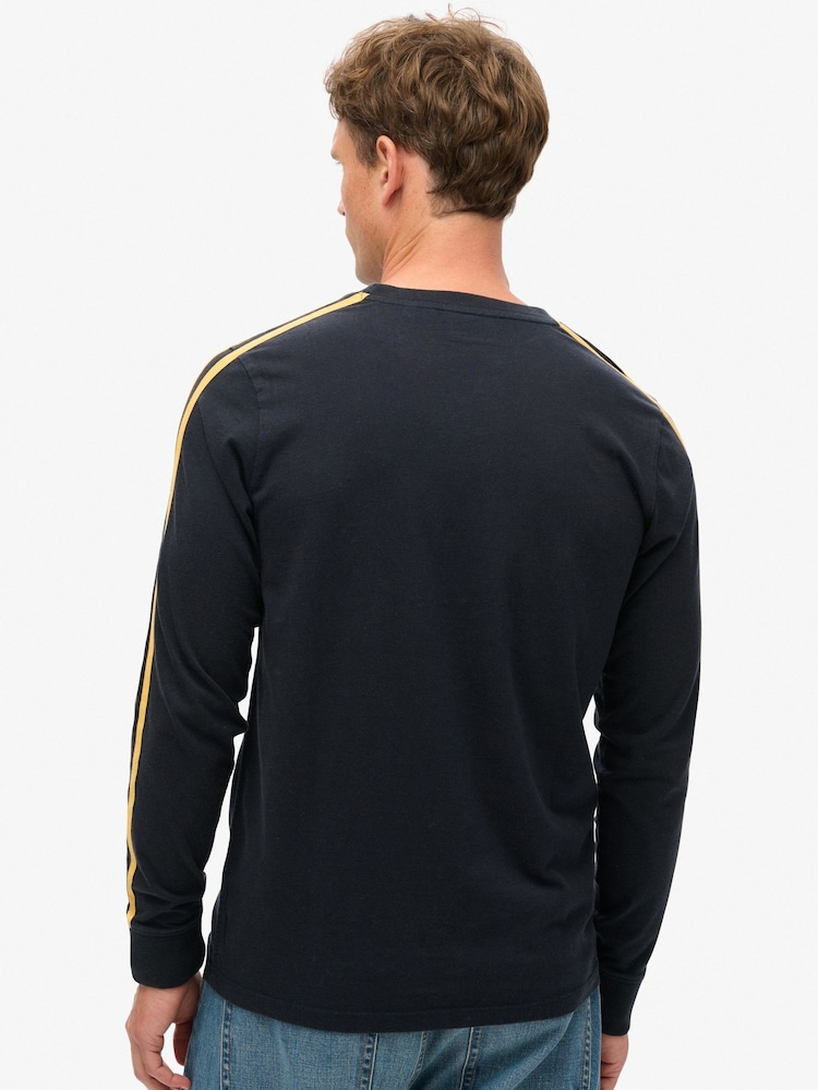 Superdry Blue 100% Cotton Essential Logo Retro Stripe Long Sleeve Top - Image 2 of 5