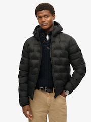 Superdry Black 100% Cotton Hooded Quilted Puffer Jacket - Image 1 of 5
