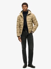 Superdry Sand Brown 100% Cotton Hooded Quilted Puffer Jacket - Image 2 of 5