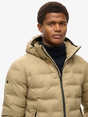 Superdry Sand Brown 100% Cotton Hooded Quilted Puffer Jacket - Image 3 of 5