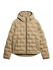 Superdry Sand Brown 100% Cotton Hooded Quilted Puffer Jacket - Image 4 of 5