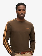 Superdry Brown 100% Cotton Essential Logo Retro Stripe Long Sleeve Top - Image 1 of 6