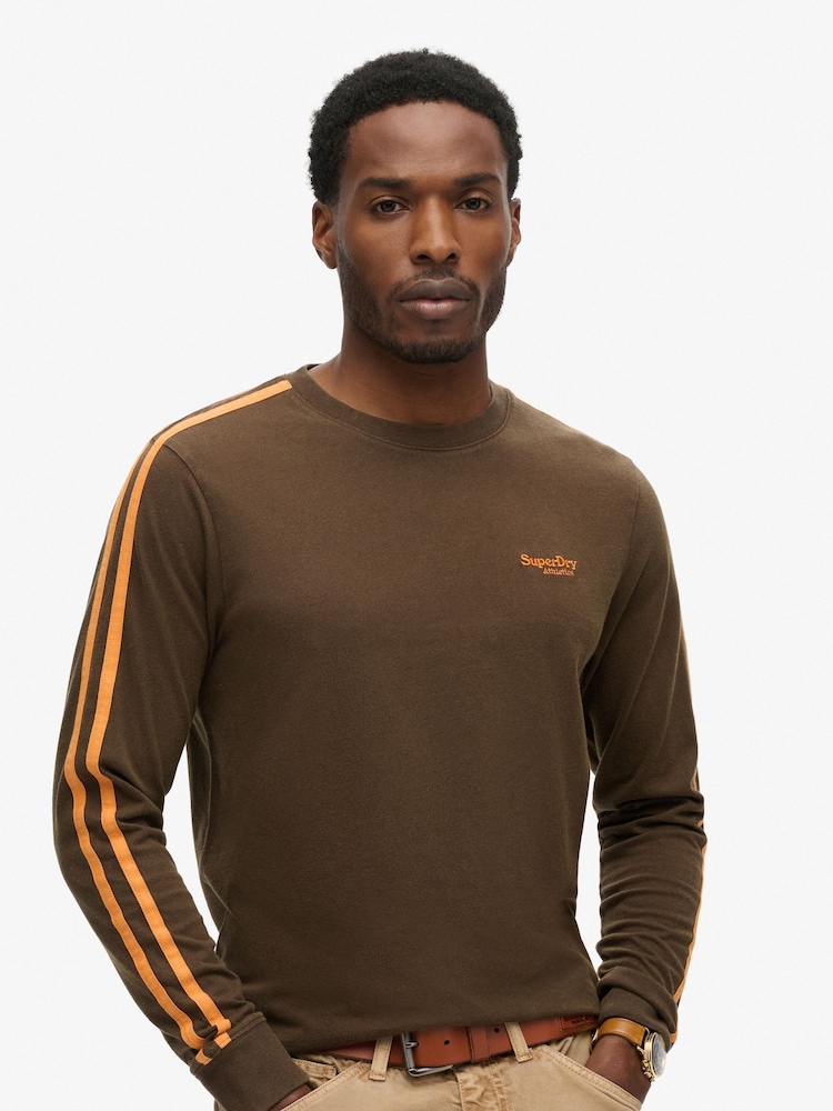 Superdry Brown 100% Cotton Essential Logo Retro Stripe Long Sleeve Top - Image 1 of 6