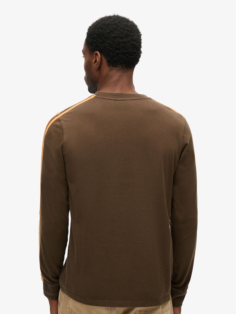 Superdry Brown 100% Cotton Essential Logo Retro Stripe Long Sleeve Top - Image 2 of 6