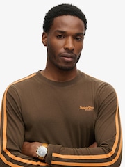 Superdry Brown 100% Cotton Essential Logo Retro Stripe Long Sleeve Top - Image 4 of 6