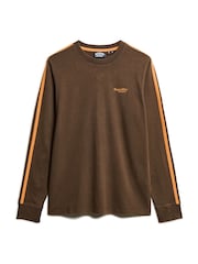 Superdry Brown 100% Cotton Essential Logo Retro Stripe Long Sleeve Top - Image 5 of 6