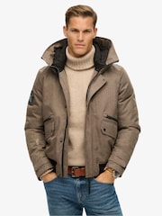 Superdry Beige Herringbone City Tweed Padded Bomber Jacket - Image 1 of 6