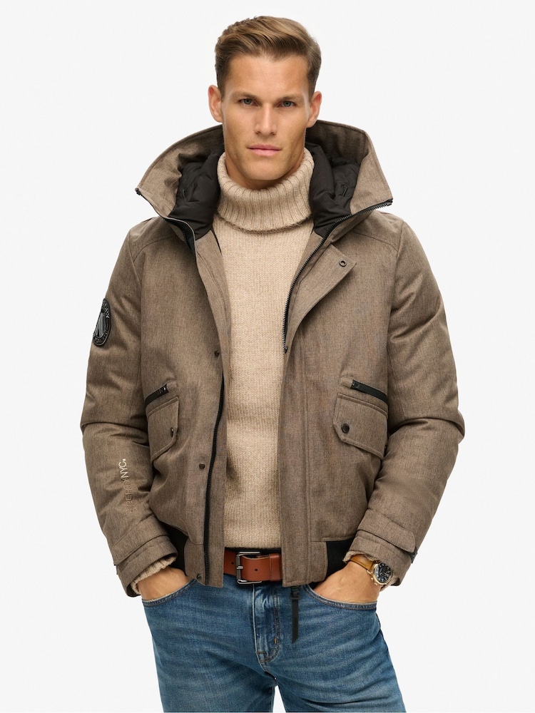 Superdry Beige Herringbone City Tweed Padded Bomber Jacket - Image 1 of 6