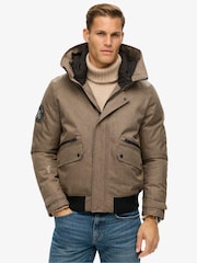 Superdry Beige Herringbone City Tweed Padded Bomber Jacket - Image 2 of 6
