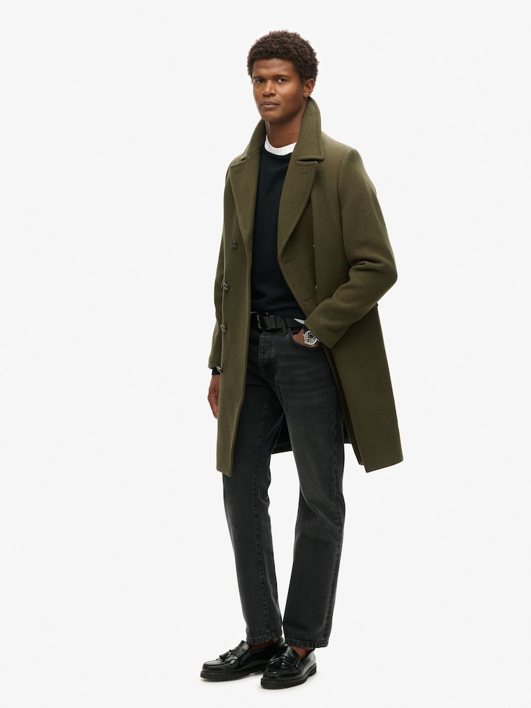 Superdry Olive Night Green Merchant Wool Long Coat - Image 1 of 5
