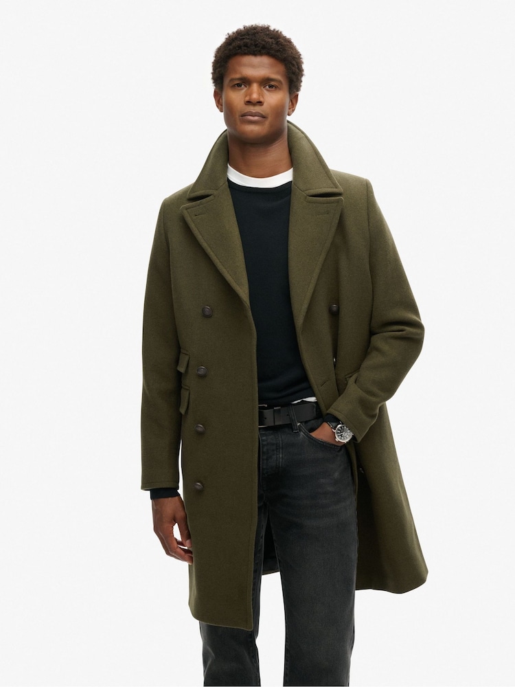 Superdry Olive Night Green Merchant Wool Long Coat - Image 2 of 5
