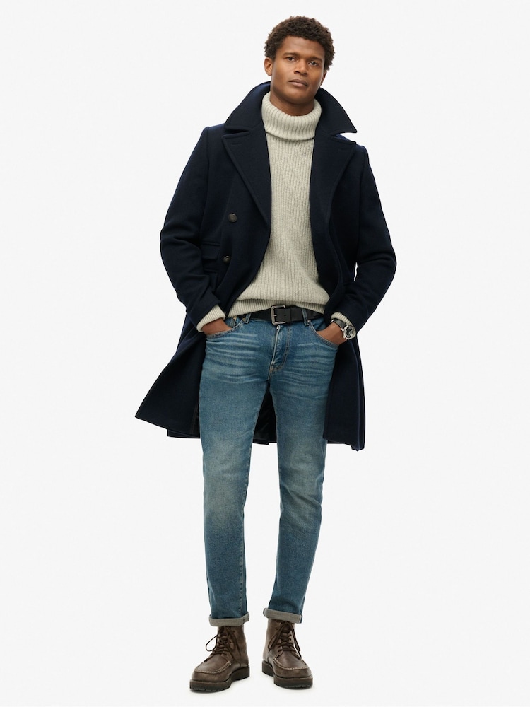 Superdry Eclipse Navy Merchant Wool Long Coat - Image 2 of 6
