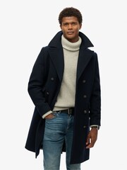 Superdry Eclipse Navy Merchant Wool Long Coat - Image 3 of 6