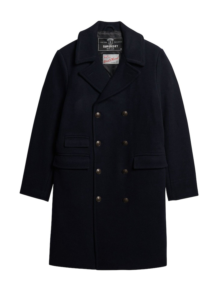 Superdry Eclipse Navy Merchant Wool Long Coat - Image 5 of 6