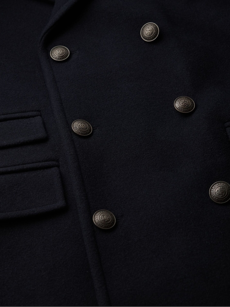 Superdry Eclipse Navy Merchant Wool Long Coat - Image 6 of 6