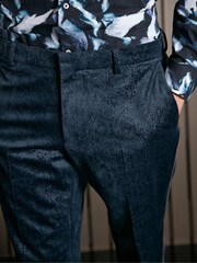Navy Blue EDIT Slim Snake Print Velvet Tuxedo Trousers - Image 4 of 11