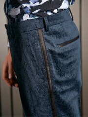 Navy Blue EDIT Slim Snake Print Velvet Tuxedo Trousers - Image 6 of 11