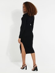 Threadbare Black Ribbed Side Split Dress - Image 2 of 4