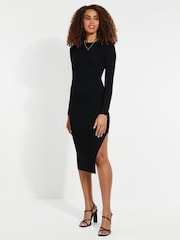 Threadbare Black Ribbed Side Split Dress - Image 3 of 4