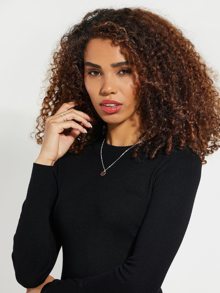 Threadbare Black Ribbed Side Split Dress - Image 4 of 4