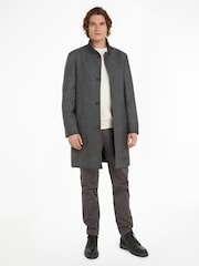 Calvin Klein Grey Wool Blend Funnel Neck Coat - Image 1 of 5