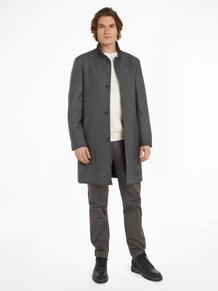 Calvin Klein Grey Wool Blend Funnel Neck Coat - Image 1 of 5