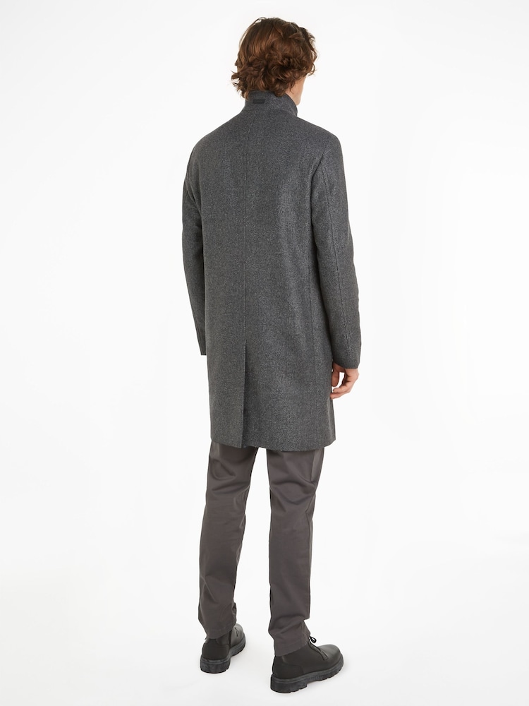 Calvin Klein Grey Wool Blend Funnel Neck Coat - Image 2 of 5