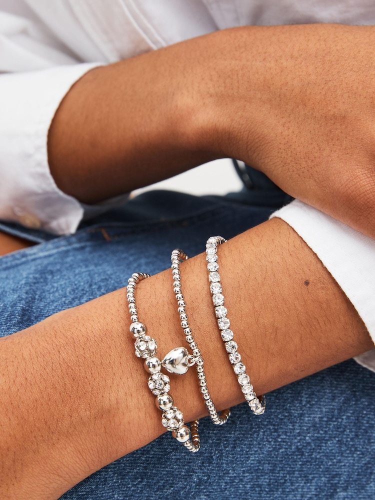 Silver Tone Sparkle Heart Charm Bracelet Pack - Image 1 of 3 Silver Tone Sparkle Heart Charm Bracelet Pack - Image 1 of 3