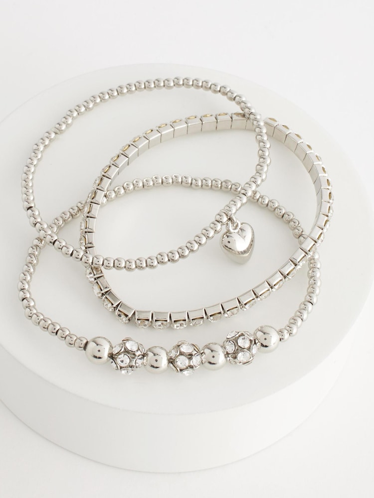 Silver Tone Sparkle Heart Charm Bracelet Pack - Image 3 of 3 Silver Tone Sparkle Heart Charm Bracelet Pack - Image 3 of 3