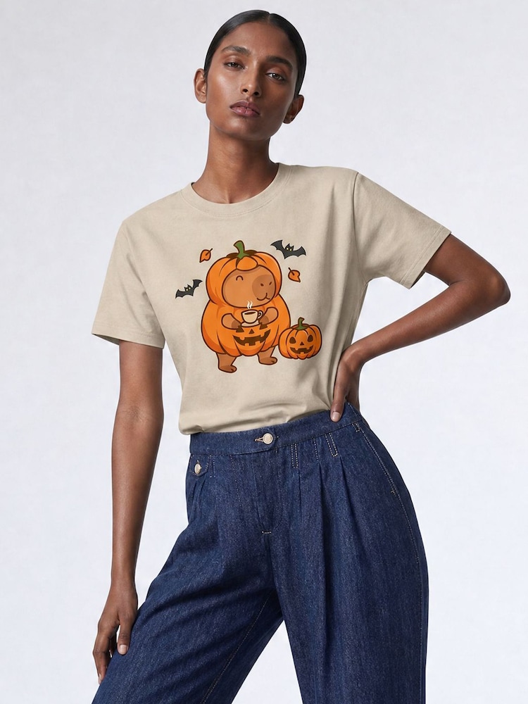Brands In Natural Capybara Halloween Boyfriend Fit T-Shirt - Image 1 of 4