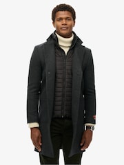 Superdry Black Herringbone Tailored 2 in 1 Town Coat - Image 1 of 8