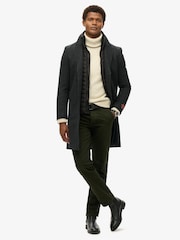 Superdry Black Herringbone Tailored 2 in 1 Town Coat - Image 2 of 8