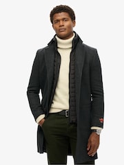 Superdry Black Herringbone Tailored 2 in 1 Town Coat - Image 3 of 8