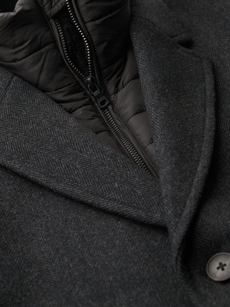 Superdry Black Herringbone Tailored 2 in 1 Town Coat - Image 4 of 8