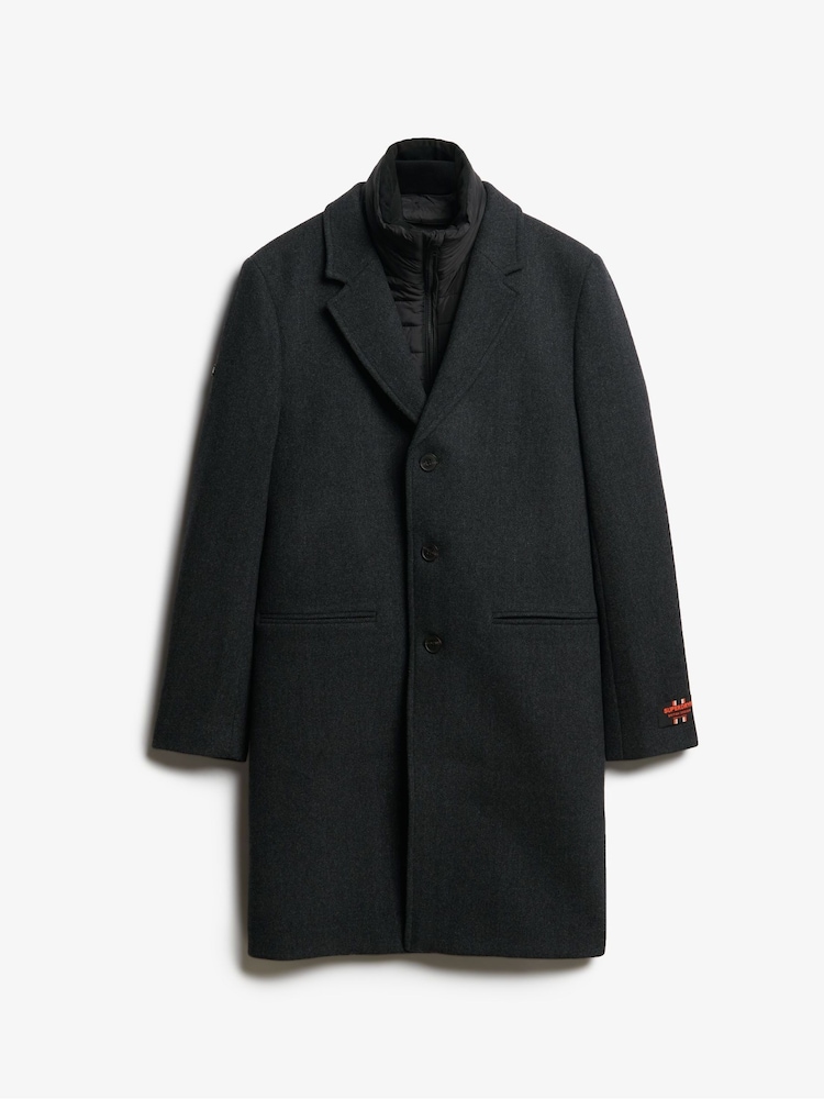 Superdry Black Herringbone Tailored 2 in 1 Town Coat - Image 5 of 8
