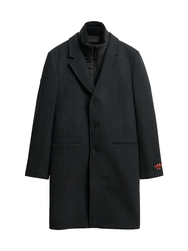 Superdry Black Herringbone Tailored 2 in 1 Town Coat - Image 6 of 8