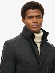 Superdry Black Herringbone Tailored 2 in 1 Town Coat - Image 7 of 8
