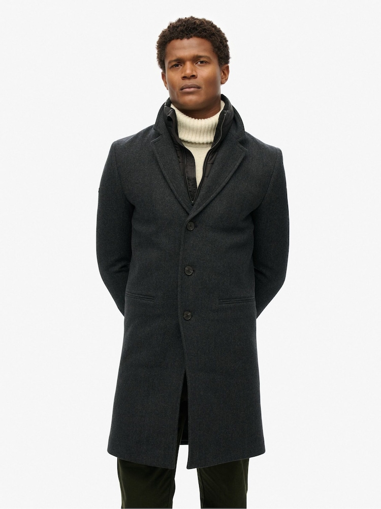Superdry Black Herringbone Tailored 2 in 1 Town Coat - Image 8 of 8