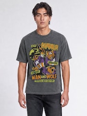 Brands In Grey Marvel Cap Wolf Halloween Washed T-Shirt - Image 1 of 4