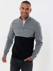 Threadbare Black Textured Stitch Quarter Zip Jumper - Image 1 of 4