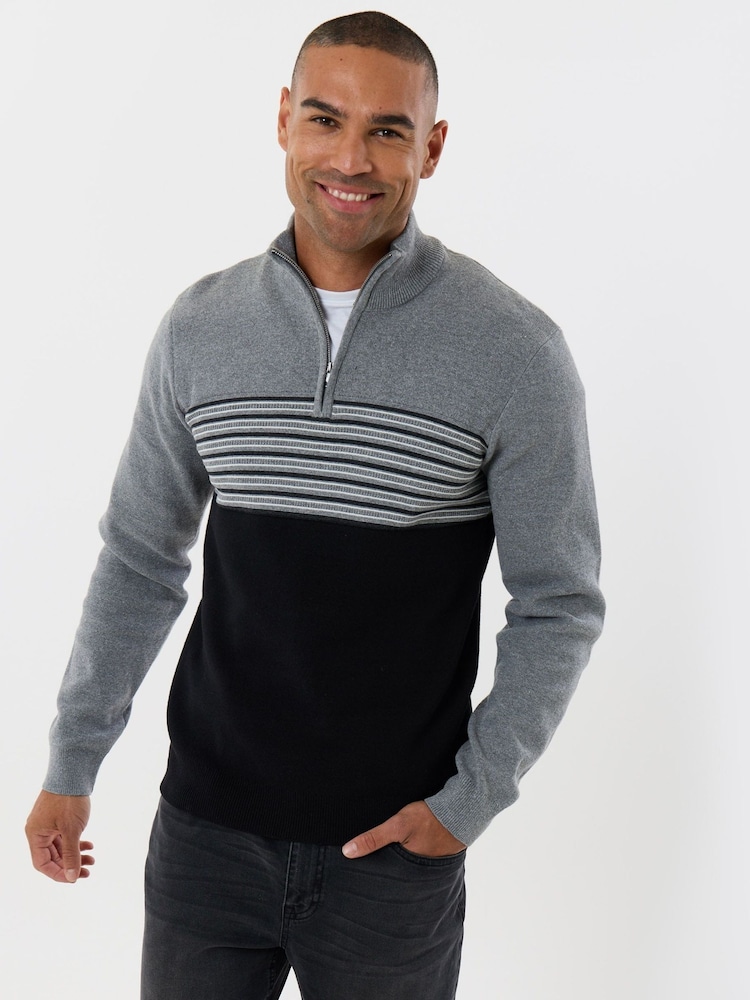 Threadbare Black Textured Stitch Quarter Zip Jumper - Image 1 of 4